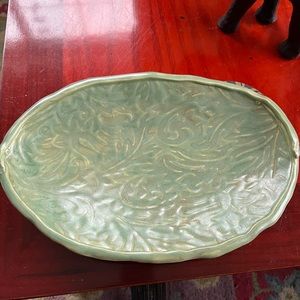 Vintage Betty Recoulley Artist made  Green Swirled Ceramic Oval Platter